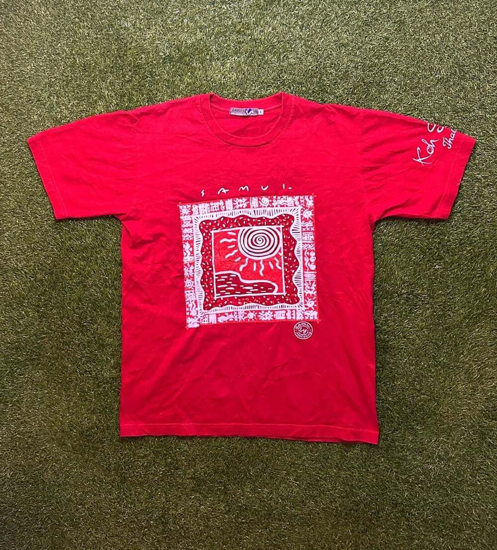 Vintage 1990s Samui T-Shirt Size L Red Graphic Print Thailand Souvenir
